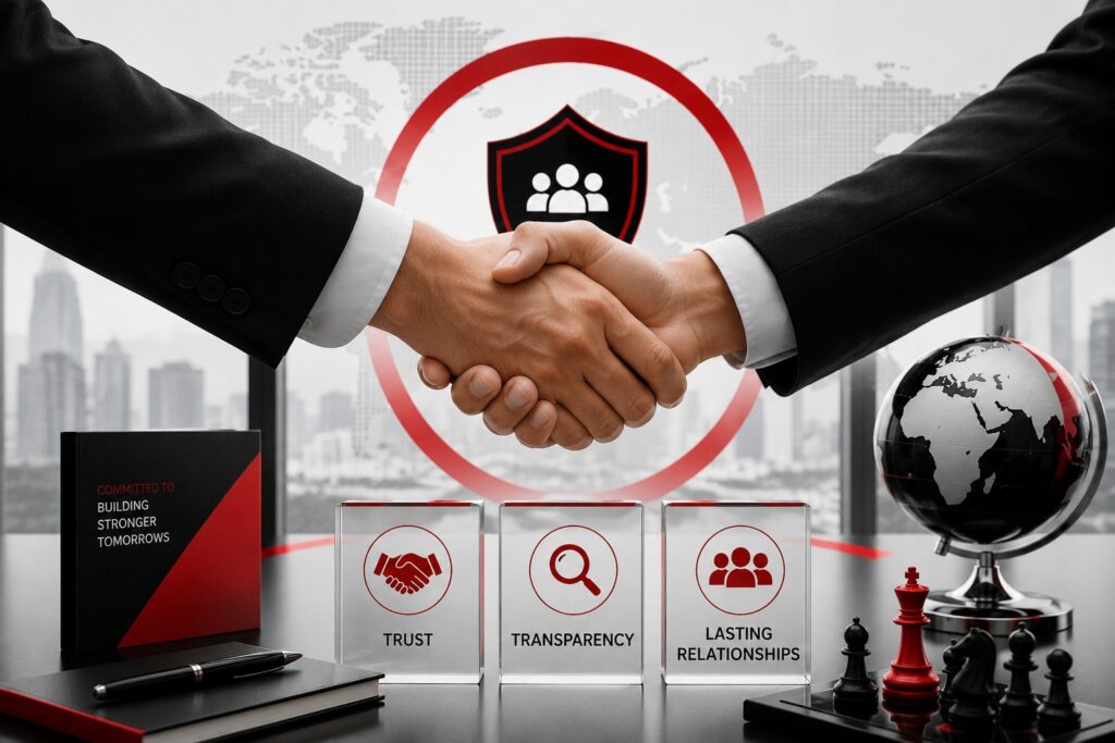 Professional business handshake representing trust, transparency, and long-term client relationships - Research Info PMS